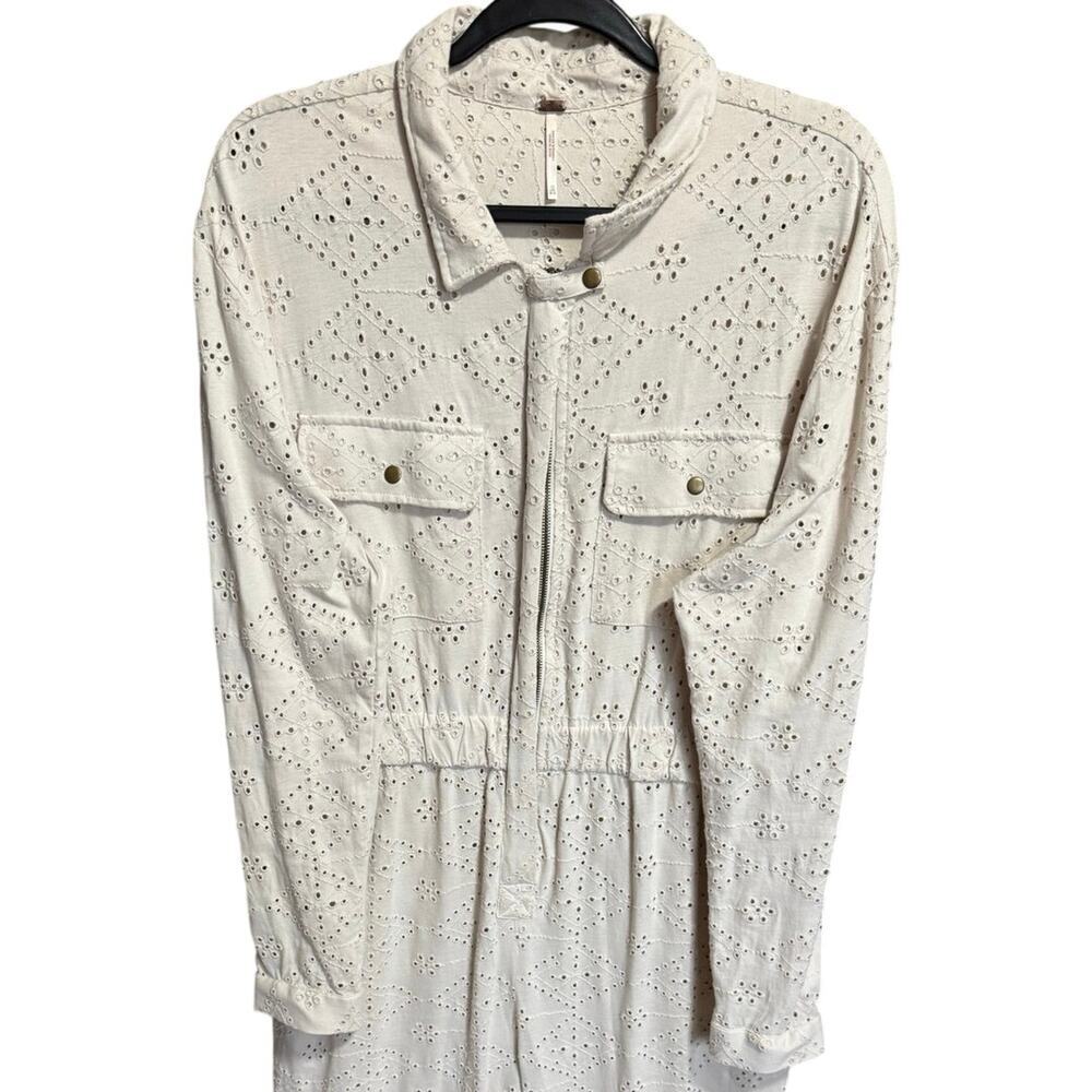 Free People Women’s Set The Tone Eyelet Jumpsuit Cream Size 12 NEW - Picture 5 of 12